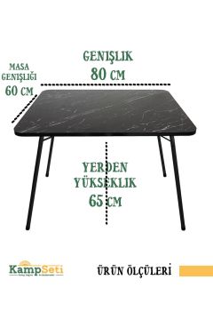 KampSeti 60x80 Katlanır Kamp Masası- Piknik Masası Balkon Bahçe Masası Siyah