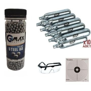 Gmax 1500'lü Çelik Bilye 4,5 Mm+ Co2 Tüp 10 Adet+10 Adet Hedef Kağıdı+1 Adet Gözlük