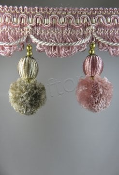 perde saçağı ponponlu rosa 06(v-3) pudra-krem çift renk 9582