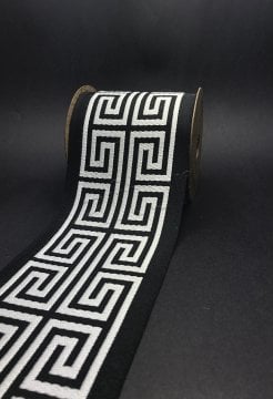 bordür kurdela şerit jakarlı bordür(3.5 mt top) kumaş bordür 100176 V9 Siyah zemin üzeri beyaz