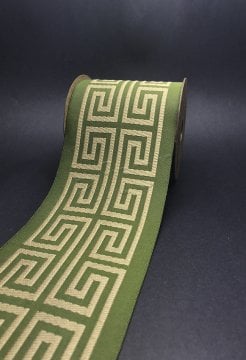 bordür kurdela şerit jakarlı bordür (3.5 mt top)kumaş bordür 100176 V13 Yeşil zemin açık vizon altın