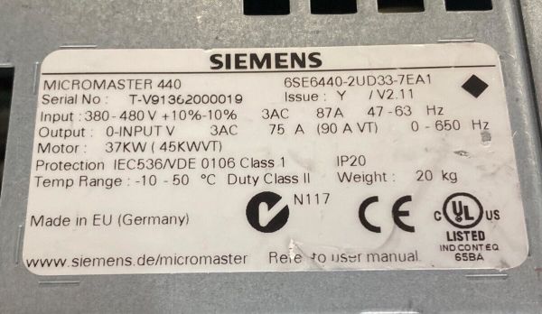 6SE6440-2UD33-7EA1 MICROMASTER 440 WITHOUT FILTER 380-480 V 3 AC YENİ KUTU AÇIK