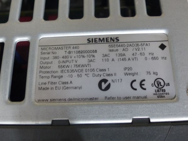6SE6440-2AD35-5FA1  MICROMASTER 440 BUILT IN CLASS A FILTER 380-480 V 3 AC