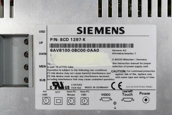 6AV8100-0BC00-0AA0, 6AV8 100-0BC00-0AA0 SCD 1297-K, 12'' LCD MONITOR 2.EL