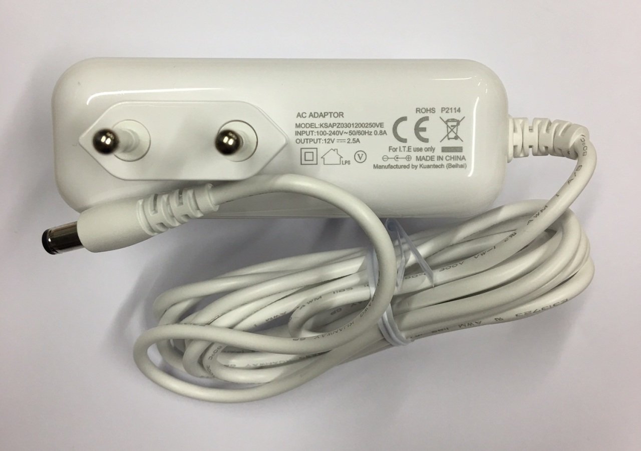 12V 2.5A AC/DC ADAPTÖR , PRİZ MODELİ , Ucu: 2.5mm (BEYAZ)