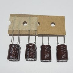 4.7uF 250V Elektrolitik Kondansatör 8*11 , Şerit , 105C --- ( 25 ADETLİK PAKET )
