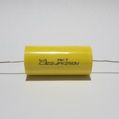 22UF 250V Axial Polyester Kondansatör - Silindir Şeklinde