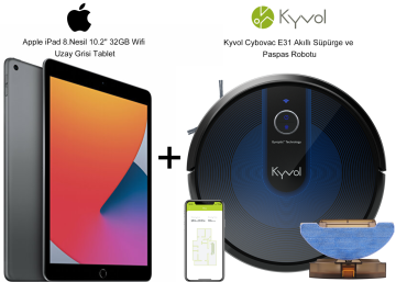 Apple iPad 8th Generation 10.2'' 32GB Wifi Space Gray Tablet + Kyvol Cybovac E31 Smart Vacuum Cleaner and Mop Robot