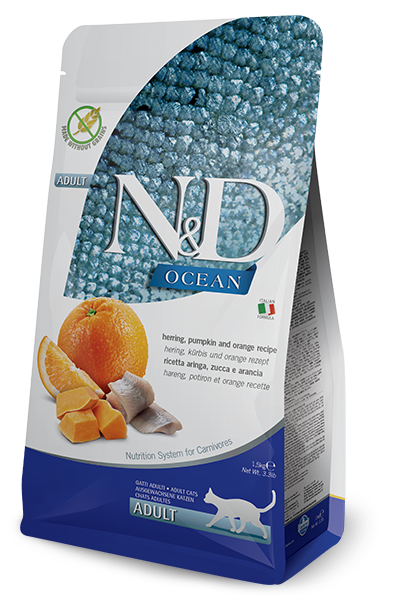 N&D Ocean Pumpkin Ringa Balıklı Bal Kabaklı ve Portakallı Tahılsız Yetişkin Kedi Maması 5 Kg