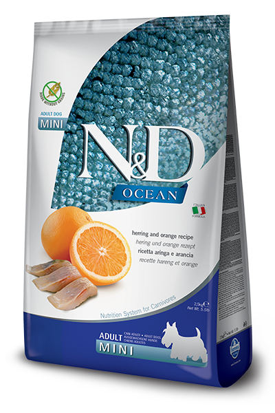 N&D Ocean Ringa Balıklı ve Portakallı Tahılsız Küçük Irk Yetişkin Köpek Maması 2,5kg