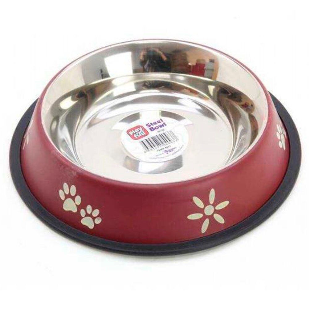 Playfull Pati ve Çiçek Desenli Çelik Mama ve Su Kabı 8 Oz