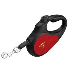 Waudog Collar Geri Çekilebilir Köpek Gezdirme Tasması Kırmızı Superman desenli XS 12 KG kadar, 3 mt siyah