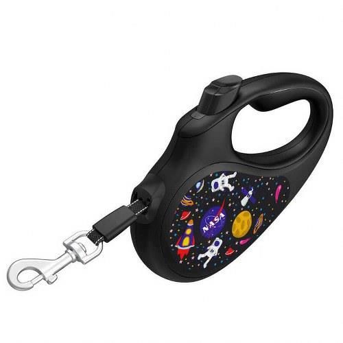 Waudog Collar Geri Çekilebilir Köpek Gezdirme Tasması NASA desenli M 25 KG kadar, 5 mt siyah