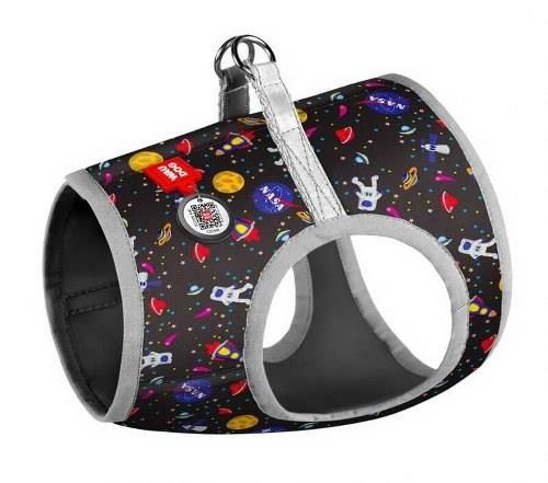 Waudog Collar QR Pasaportlu Yumuşak Doku Köpek Göğüs Tasması NASA Desenli XS1, B 24-27 cm, C 18-20 cm