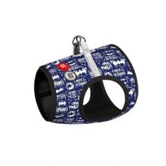 Waudog Collar QR Pasaportlu Yumuşak Doku Köpek Göğüs Tasması Mavi-Beyaz Batman Desenli XS1, B 24-27 cm, C 18-20 cm