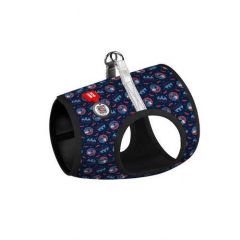 Waudog Collar QR Pasaportlu Yumuşak Doku Köpek Göğüs Tasması Mavi-Kırmızı Batman Desenli XS2, B 28-31 cm, C 20-22 cm