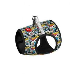 Waudog Collar QR Pasaportlu Yumuşak Doku Köpek Göğüs Tasması Batman Çizgi Roman Desenli S1, B 40-45 cm, C 29-31 cm