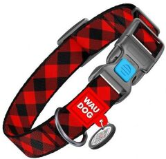 Waudog Collar QR Pasaportlu Köpek Boyun Tasması 23-35 CM, 15 MM, Red Plaid