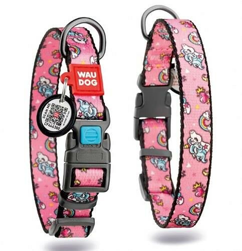 Waudog Collar QR Pasaportlu Köpek Boyun Tasması 24-40 CM, 20 MM, Unicorn Desenli