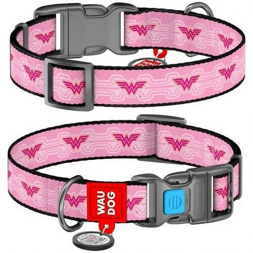 Waudog Collar QR Pasaportlu Köpek Boyun Tasması 24-40 CM, 20 MM, Wonder Woman Desenli