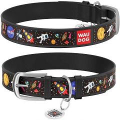Waudog Collar QR Pasaportlu Köpek Boyun Tasması, Siyah, 21-29 CM, Nasa Desenli