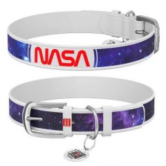 Waudog Collar QR Pasaportlu Deri Köpek Boyun Tasması, Beyaz,  NASA21 Desenli, XS, W 12 mm, L 21-29 cm