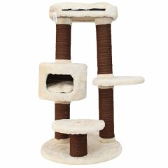 Kralle Yuvalı Kedi Tırmalama ve Oyun Evi Krem 60x60x112h Cm
