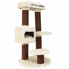 Kralle Yuvalı Kedi Tırmalama ve Oyun Evi Krem 60x60x112h Cm