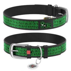 Waudog Collar QR Pasaportlu Deri Köpek Boyun Tasması, Siyah, Joker Desenli, W 12 mm, L 20-28 cm