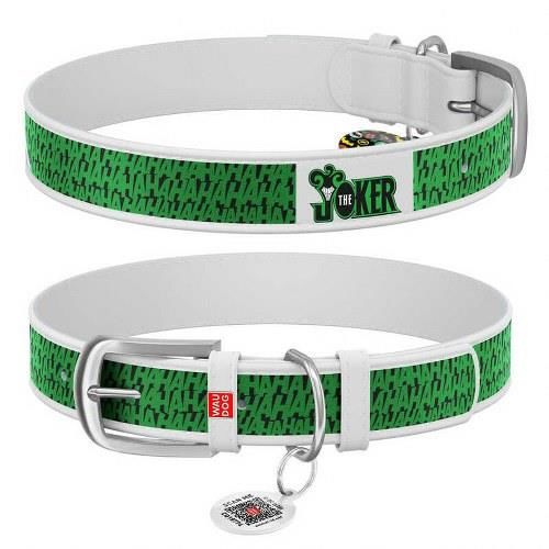 Waudog Collar QR Pasaportlu Deri Köpek Boyun Tasması, Beyaz , Joker Desenli,  W 20 mm, L 29-38 cm