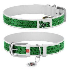 Waudog Collar QR Pasaportlu Deri Köpek Boyun Tasması, Beyaz, 38-49 CM, Joker Desenli