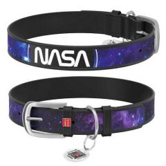 Waudog Collar QR Pasaportlu Deri Köpek Boyun Tasması, Siyah, NASA21 Desenli, XS, W 12 mm, L 18-25 cm