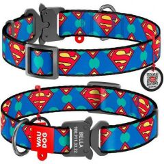 Waudog Collar QR Pasaportlu  Köpek Boyun Tasması, 15 MM 23-35 CM, Superman Desenli Metal Tokalı