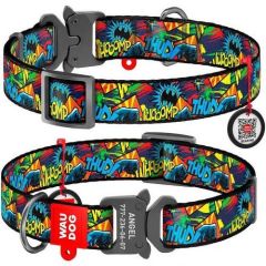 Waudog Collar QR Pasaportlu  Köpek Boyun Tasması, 15 MM 23-35 CM, Batman Logolu Metal Tokalı
