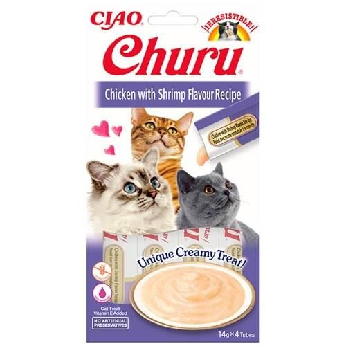 CİAO CHURU TAVUK VE KARİDESLİ KEDİ KREMASI 4X 14GR