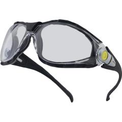 Polikarbonat tek camlı gözlük. Entegre polikarbonat burun pedi. Ayarlanabilir naylon saplar. Yan koruma. Frame : nylon. Lenses : polycarbonate.
