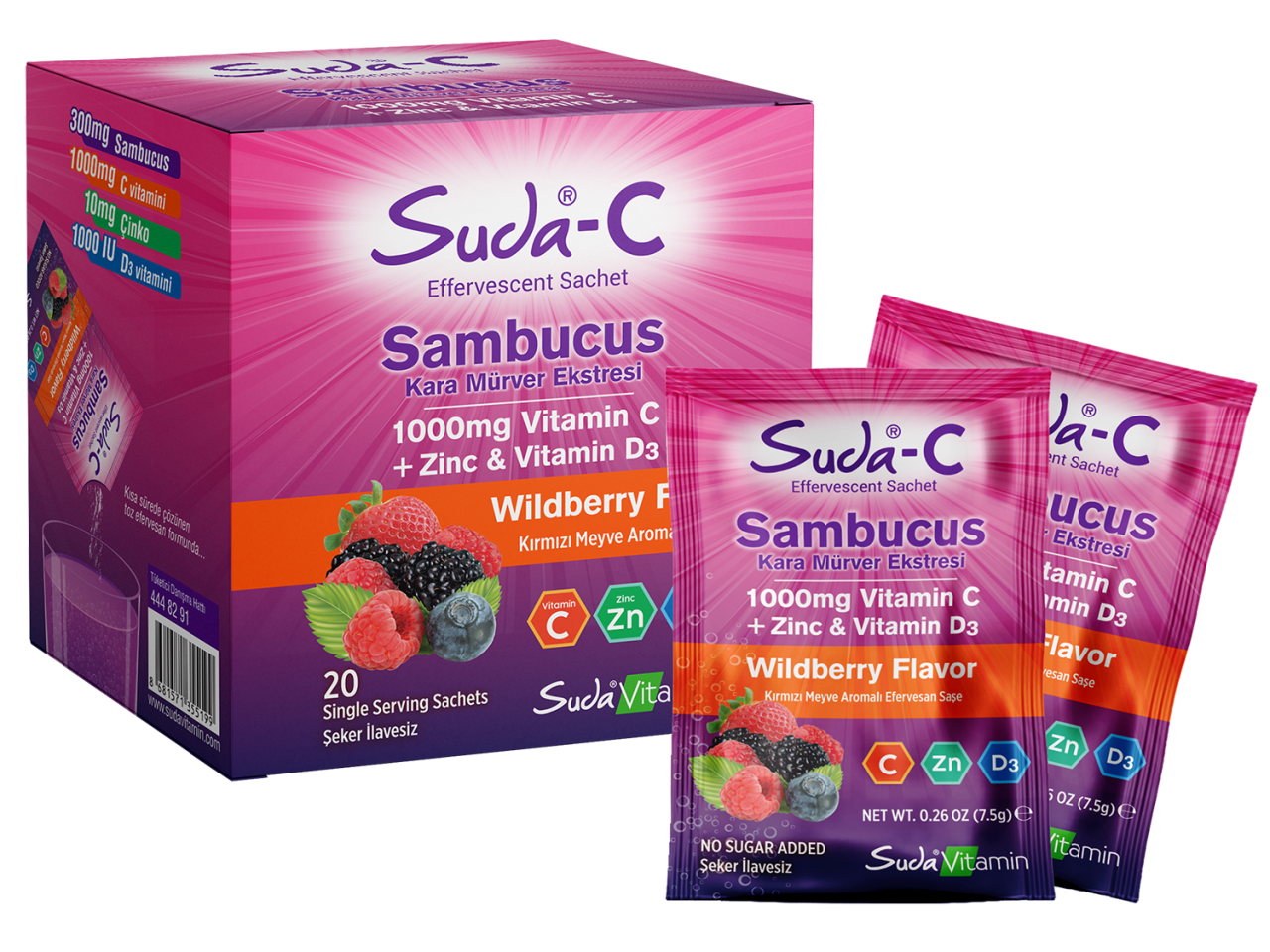 Suda Vitamin C Sambucus Zinc Çinko D3 20 Şase