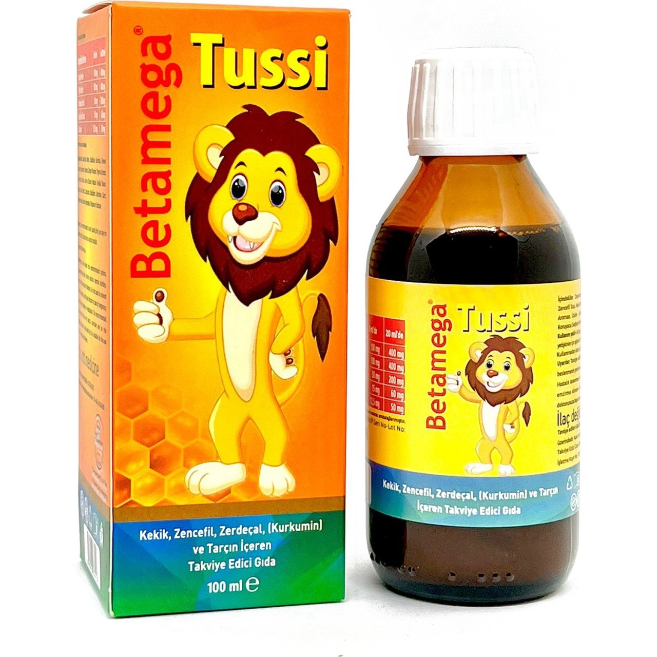 Betamega Tussi Kekik, Zencefil, Zerdeçal ve Tarçın Içeren Şurup 100 ml