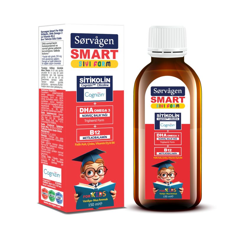 Sorvagen Smart Kids Sıvı Form - Sitikolin DHA Omega 3 Norveç Balık Yağı ve B12 150 ml