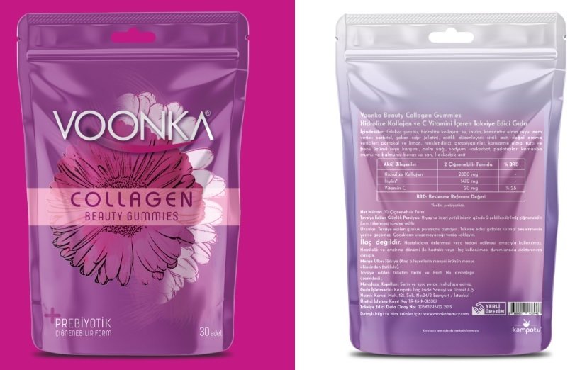 Voonka Beauty Collagen Gummies Hidrolize Kollajen ve C Vitamini İçeren Takviye Edici Gıda 30 Çiğnenebilir Form