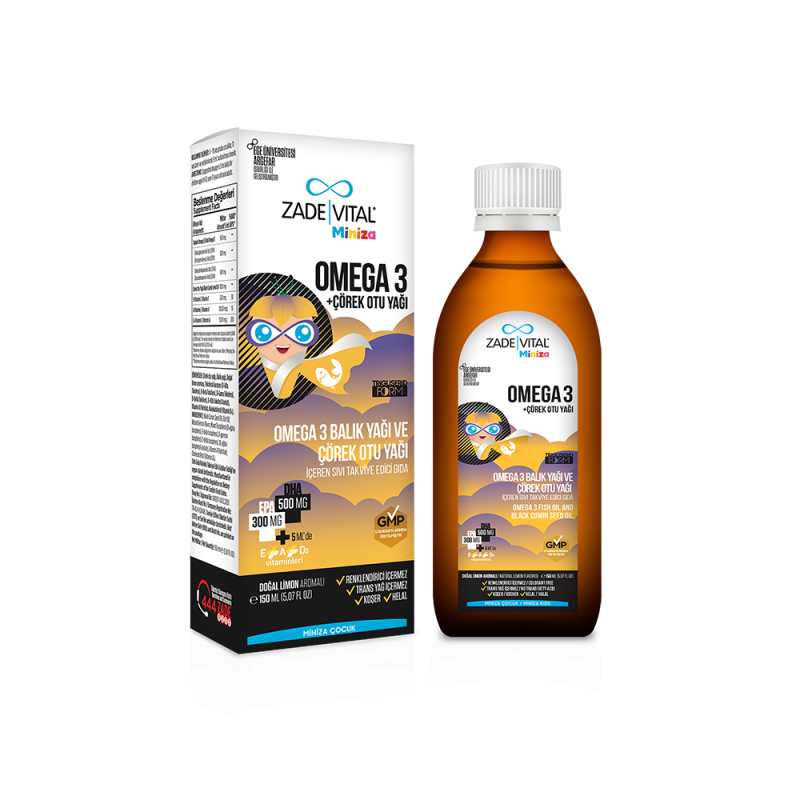 Zade Vital Miniza Omega-3 Balık Yağı ve Çörek Otu Yağı 150 ml