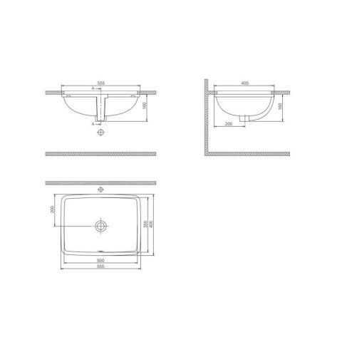 TURKUAZ CİTY 40X550 CM TEZGAH ALTI DİKDÖRTGEN LAVABO