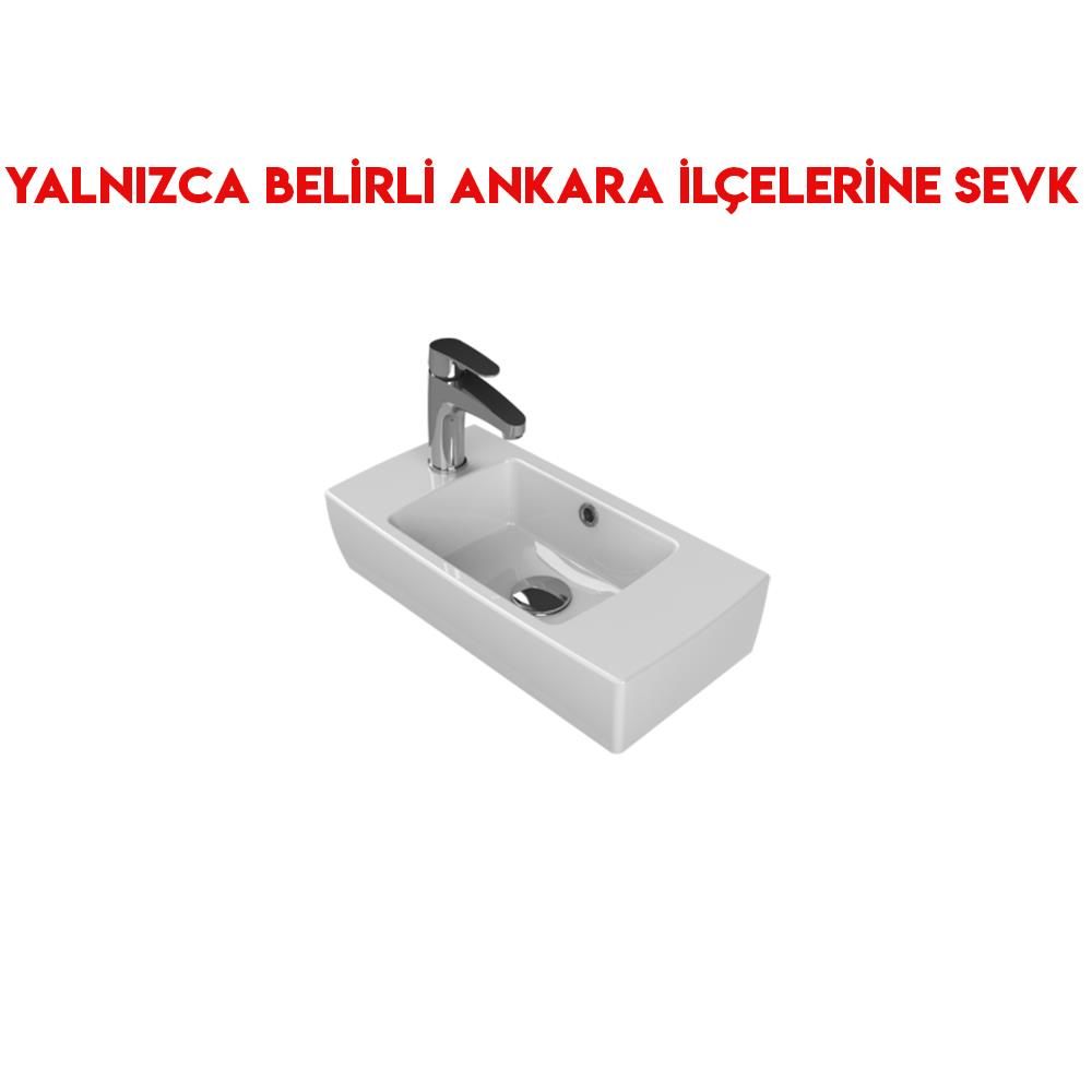 Turkuaz City 25x50 cm Batarya Deliği Solda Tezgah Üstü Lavabo