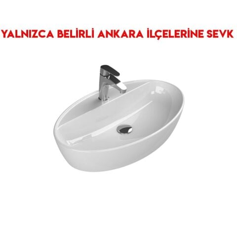 Turkuaz One 67x42 cm Batarya Delikli Tezgah Üstü Lavabo