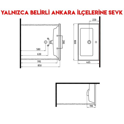 Bien Neptun Konsollu 80 cm Batarya Delikli Lavabo