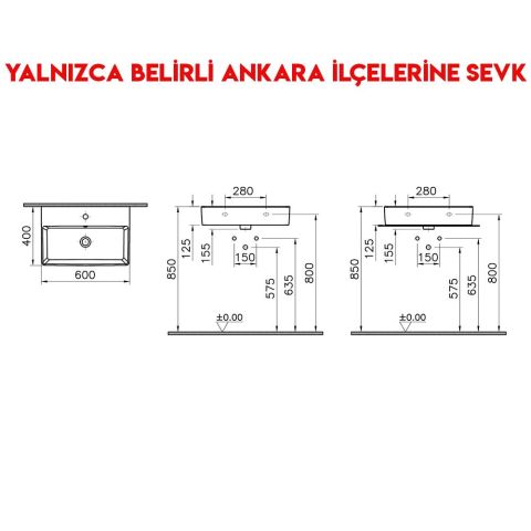 Vitra Nuo 60 cm Armatür Delikli Su Taşma Delikli Çanak Lavabo