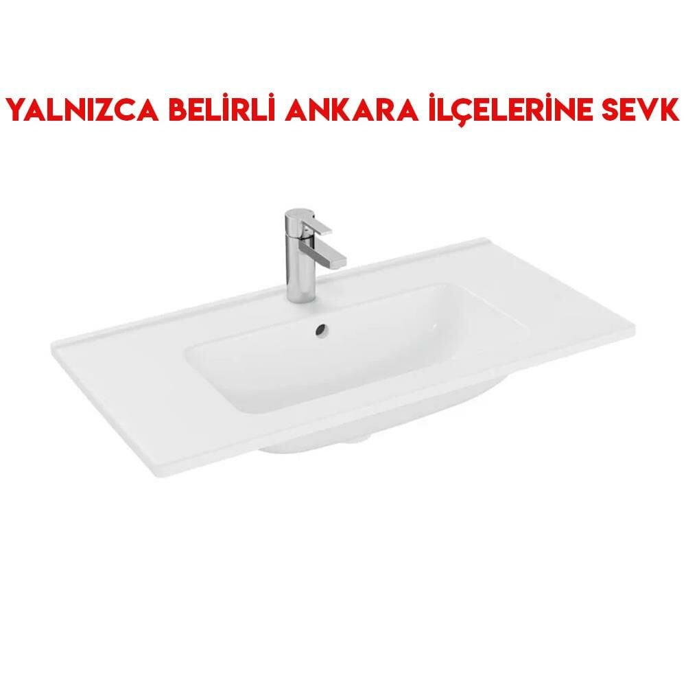 Vitra Armatür Delikli Taşmalı Mia Eco Etajerli 80 cm Lavabo