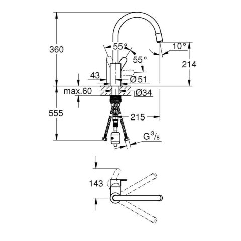 GROHE EUROSTYLE DÖNER BORULU SPİRALLİ EVİYE BATARYASI 31126004