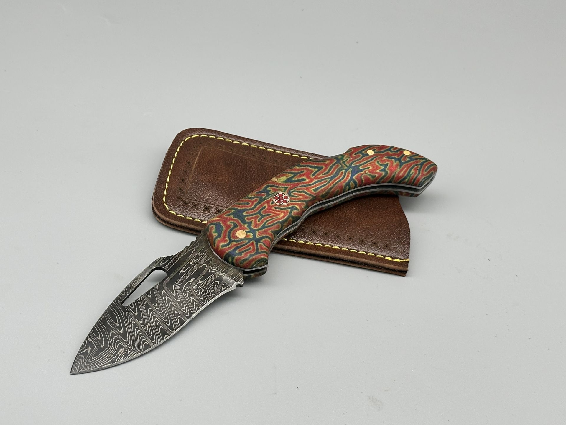 Gerçek Damascus (Şam Çeliği) C.CARTA Kabze Çakı (Gerçek Deri Kılıf)