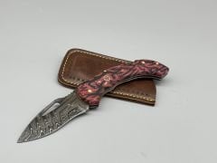 Gerçek Damascus (Şam Çeliği) C.CARTA Kabze Çakı (Gerçek Deri Kılıf)
